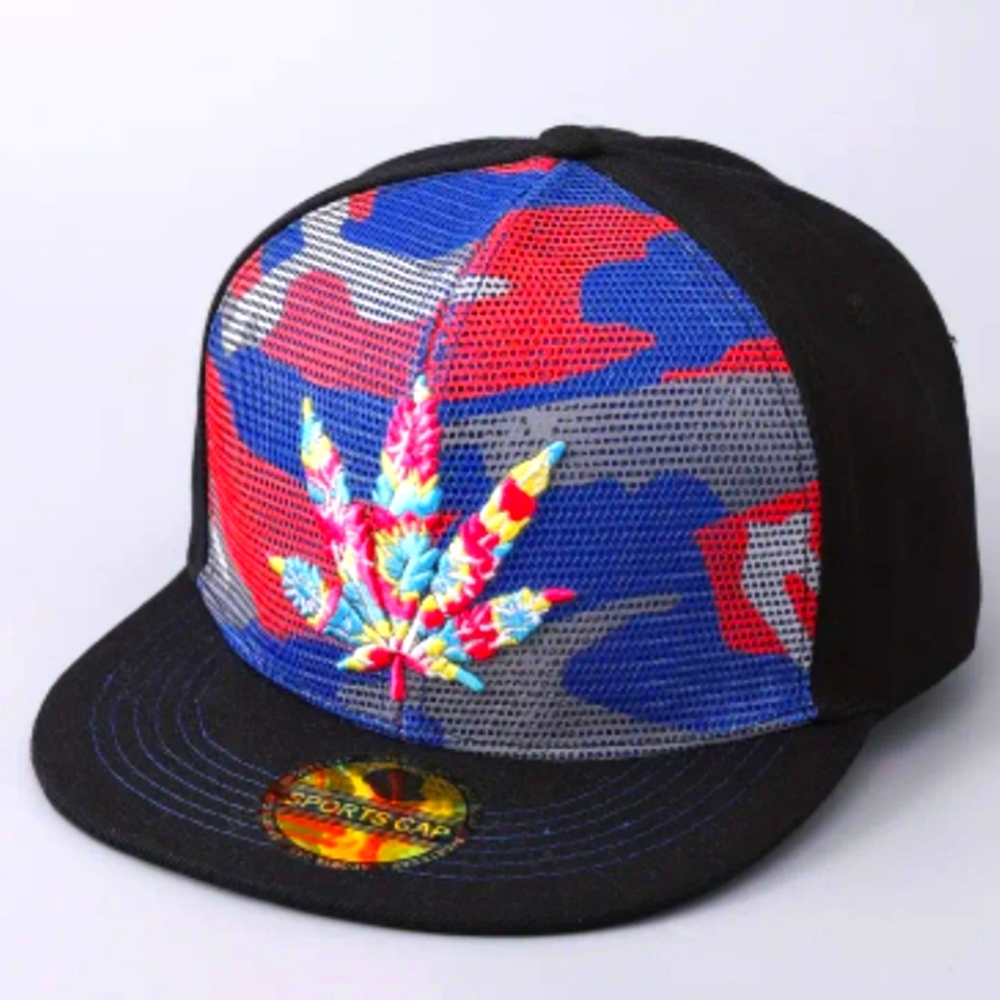 Stylish Embroidered Camo Tie Dye Pot Leaf 420 SnapBack Adjustable Unisex Hat